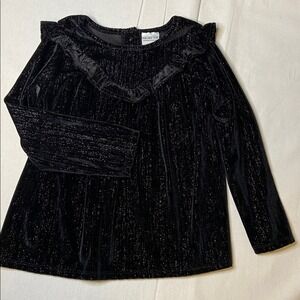 Rachel Zoe Kids Black Shimmer Velvet Ruffle Blouse Long Sleeve Top 3T